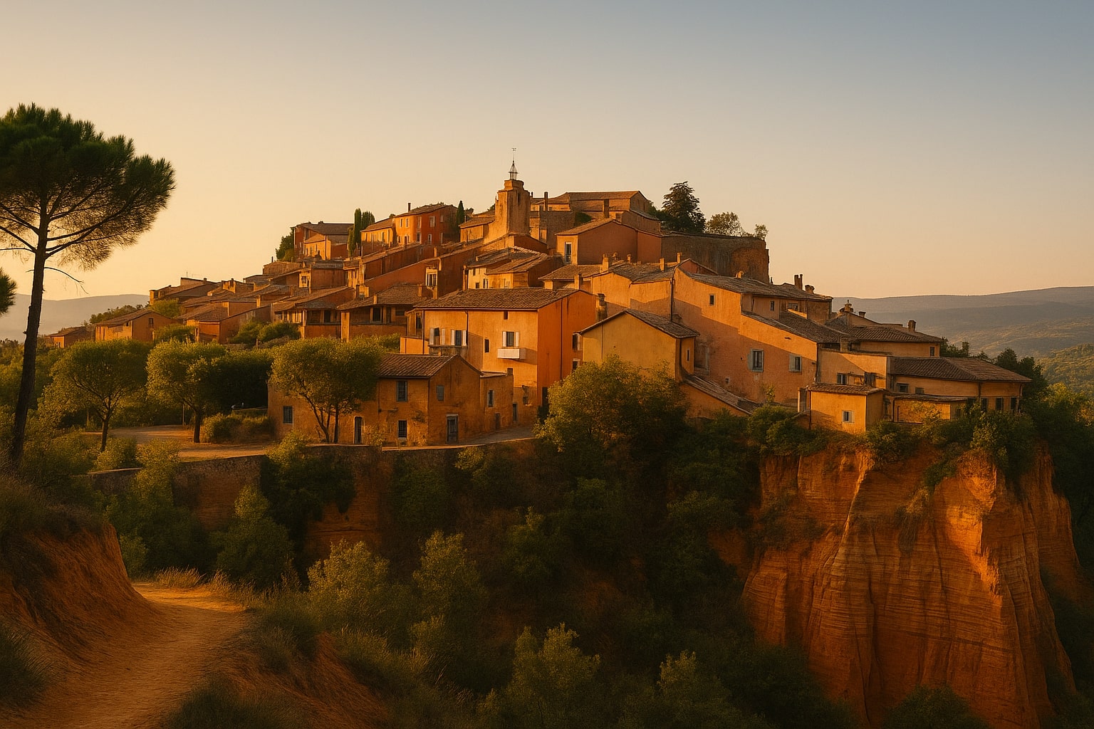 Image générée d'un coucher de soleil à Roussillon