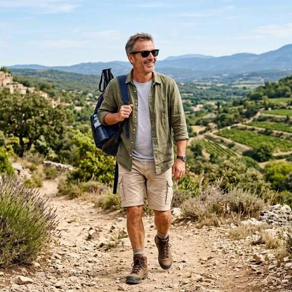 Homme qui randonne avec des lunettes de soleil